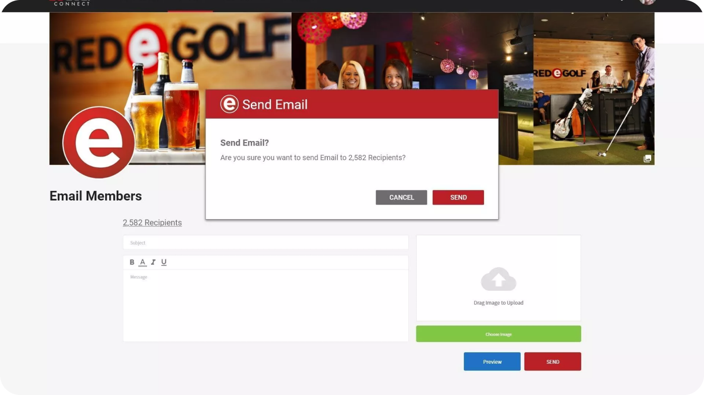 Example of TruGolf's commercial golf simulator member messaging system