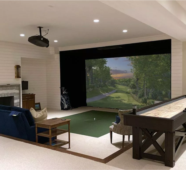 TruGolf's home golf simulator inside a private game room